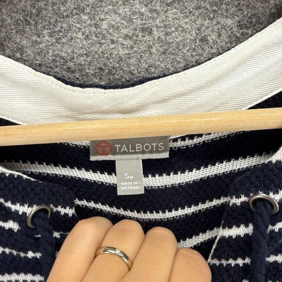 Talbots Sweater Pullover Women PS Petite Black Striped Knit V-Neck Tasseled - Picture 3 of 7